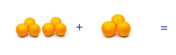 Somme semplici con frutti; matematica semplice, calcolo — Foto Stock