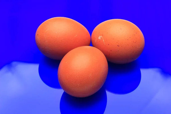 Kippeneieren, rauwe eieren vers geplukt van de boerderij — Stockfoto