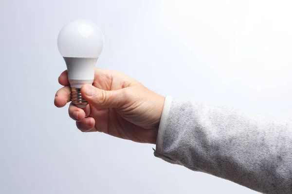 Energy saving light bulb in the hand of an adult