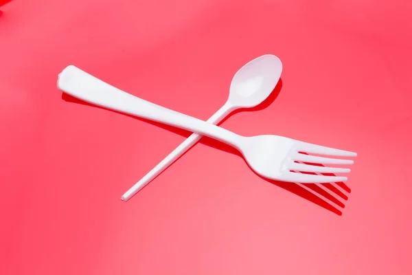 Small Coffee Spoon Plastic Fork White Small Objects Used Eat — Stock Photo, Image