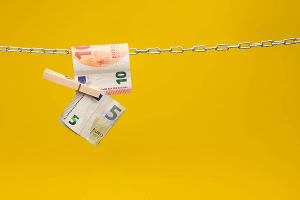 Money Held Chain Hung Chain Paper Money Legal Tender Euros — Stock fotografie