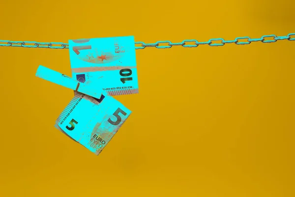 Money Held Chain Hung Chain Paper Money Legal Tender Euros — Φωτογραφία Αρχείου