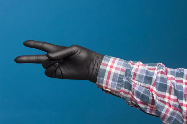 Hygiënische Handbescherming Fijne Zwarte Handschoen Aanraking Handen Voorkomen Hand Vingertekens — Stockfoto