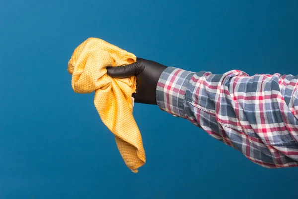 Material Limpeza Mão Com Uma Luva Proteção Higiênica Para Desinfetar — Fotografia de Stock