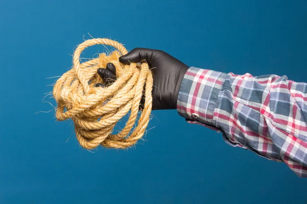 Yellow Rope Expert Hand Adult Protection Thick Rope Tie Objects — Stock Photo, Image