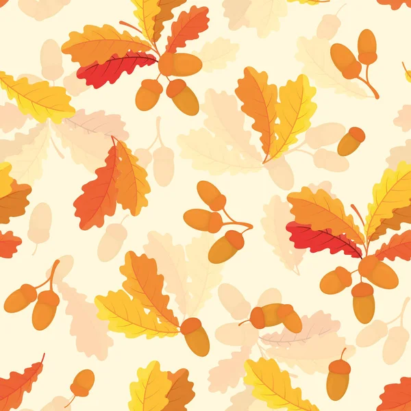 Fondo sin costuras vectorial con bellotas y hojas de roble de otoño. Fondo con hojas de otoño . — Vector de stock