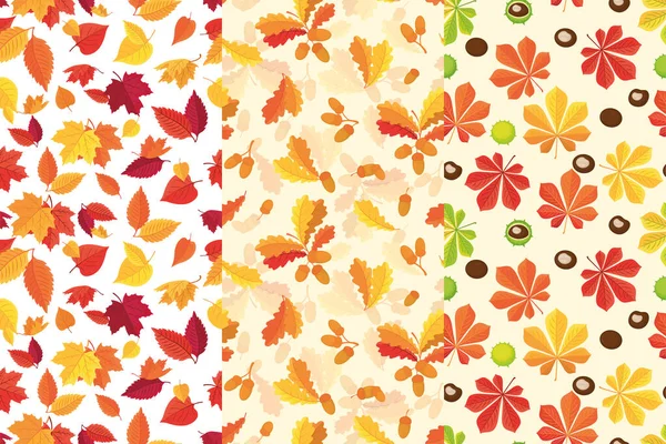 Zökkenőmentes háttér őszi levelek, gesztenye tölgy juhar fehér és bézs háttér. — Stock Vector