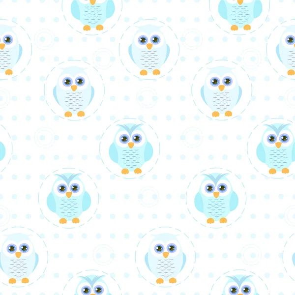 Vector seamless colorful background with cute owl on white. — 스톡 벡터