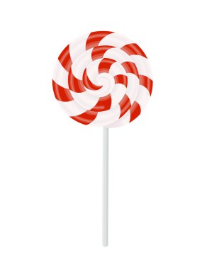 Christmas candy. Spiral Lollipop with white and red stripes on white background