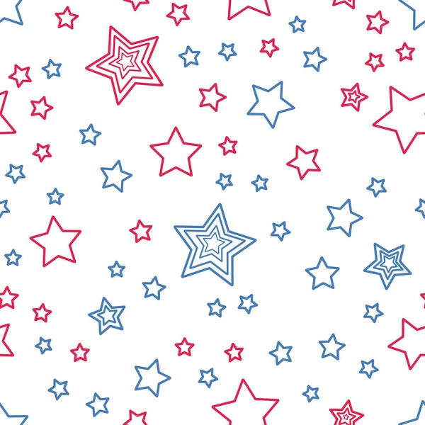 Απρόσκοπτη αφηρημένη μοτίβο με μπλε κόκκινα αστέρια σε λευκό φόντο. Διανυσματικά γραφικά. — Διανυσματικό Αρχείο