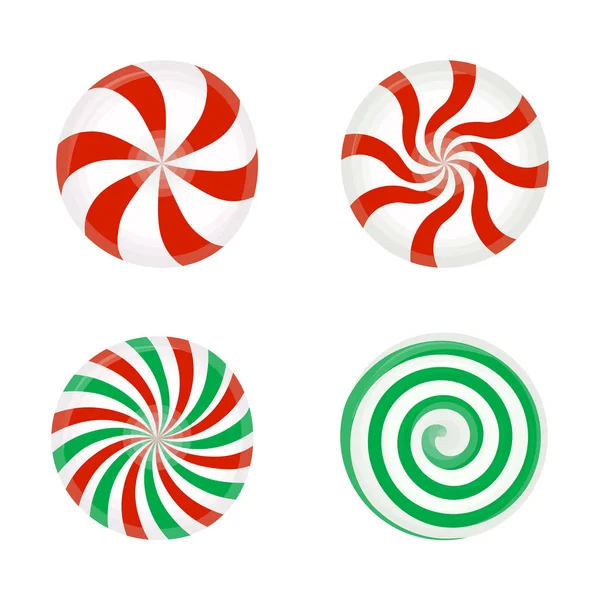 Striped candy without wrapper, Red and green caramel, Lollipop on white background