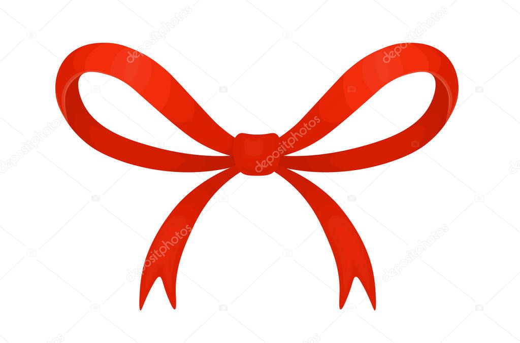 Decorative red bow with ribbon. Vector red bow isolated on white. Festive design element