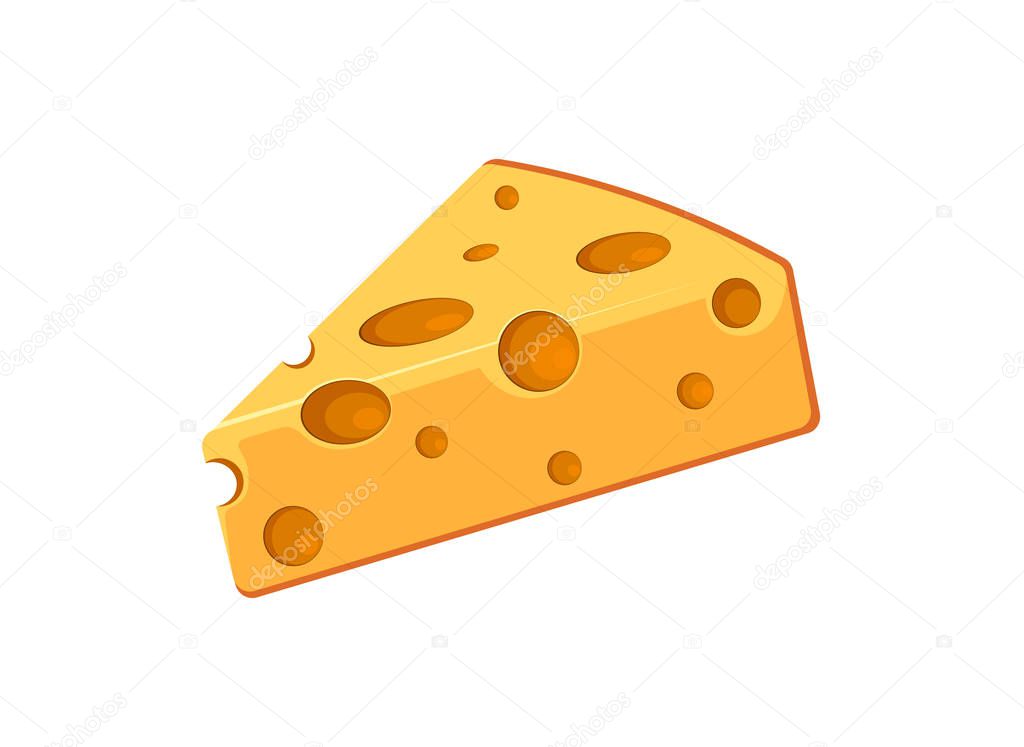 Volumetric piece of cheese vector icon isolated on white background. Cheese slice dairy symbol for website design, logo, logo, template, etc.