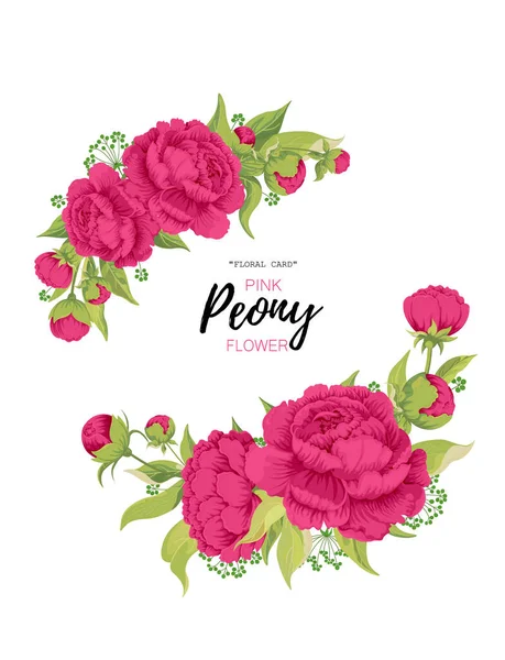Rosafarbene Pfingstrosenblüten Mit Blättern Und Wildem Gras Bouquet Kreis Auf Stockvektor