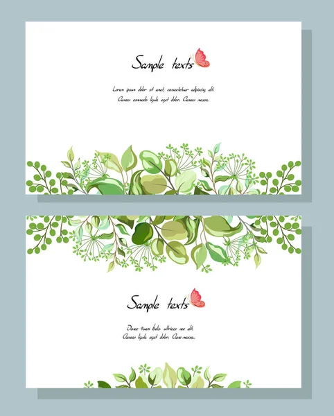 植物卡与野生叶子 一套婚礼邀请花 叶花和草本花环与绿色的叶子紫杉异国情调的热带植物 矢量图形 — 图库矢量图片