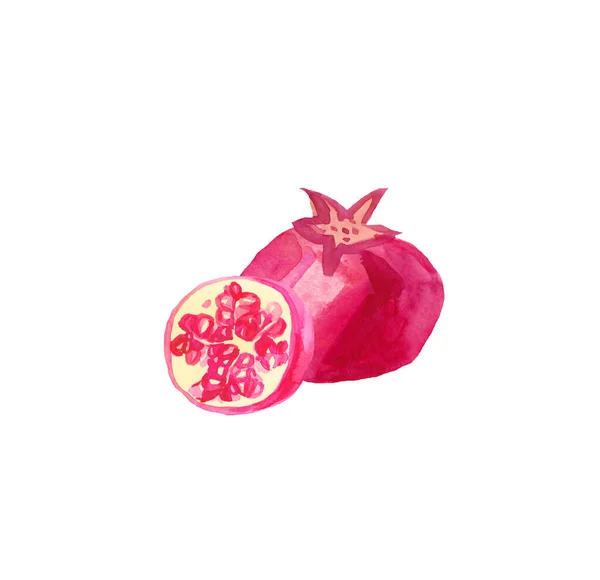 Acuarela de granada ilustración dibujada a mano. Fruta rosa en th — Foto de Stock