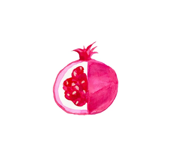 Pomegranate watercolor illustration hand drawn. Pink fruit in th — Stock Photo, Image