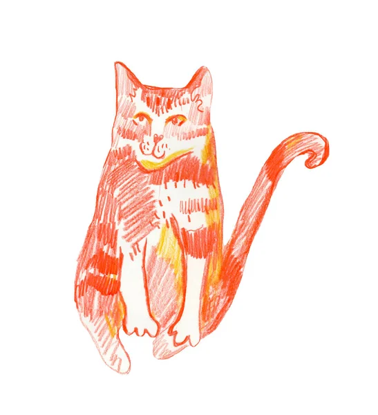 Viaszzsírkrétával rajzolt firka macska. Aranyos állat texturális betegség — Stock Fotó