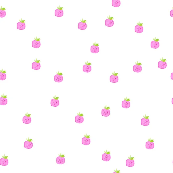 Patrón sin costuras de acuarela con fresas rosadas. Una linda ilustración sobre un fondo blanco aislado dibujado con las manos. Diseño para textiles, embalajes, menús, impresiones, papel de embalaje y tarjetas . —  Fotos de Stock
