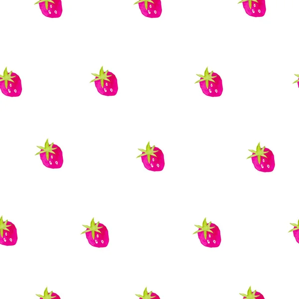 Watercolor seamless pattern with pink strawberries. A cute illustration on a white isolated background drawn with hands. Design for textiles, packaging, menus, prints, wrapping paper and cards. — Stock Photo, Image