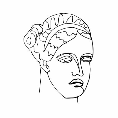 Afrodit vektör mermer kafa. Antik Yunan döneminin sanat eseri. Beyaz yalıtılmış arka planda resim tanrıçası güzelliği ve aşkı çizilmiş stil çizgisi. Web ve yazdırma için tasarım.
