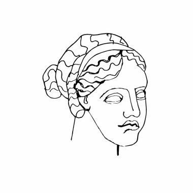 Afrodit vektör mermer kafa. Antik Yunan döneminin sanat eseri. Beyaz yalıtılmış arka planda resim tanrıçası güzelliği ve aşkı çizilmiş stil çizgisi. Web ve yazdırma için tasarım.