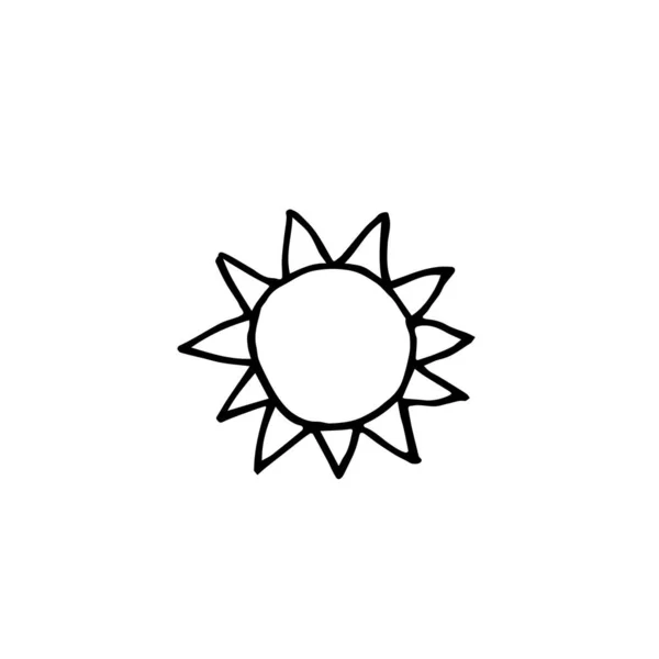 Vector sun in black lineart. Social media illustration on white — Stock Vector