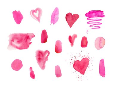 Sevgililer Günü için bir dizi pembe suluboya doku. Çember