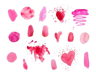 Sevgililer Günü için bir dizi pembe suluboya doku. Çember