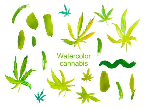 Set di acquerello collezione di cannabis verde. Illustrazioni di cl — Foto Stock