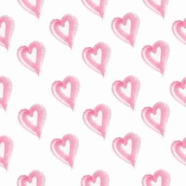 Sevgililer Günü 'nde suluboya kalplerle kusursuz desen. İzole edilmiş beyaz bir arkaplanda yazdırın. Düğünler, tekstil, ağ, afişler, ambalaj kağıtları, kartlar, düzenler için tasarım.