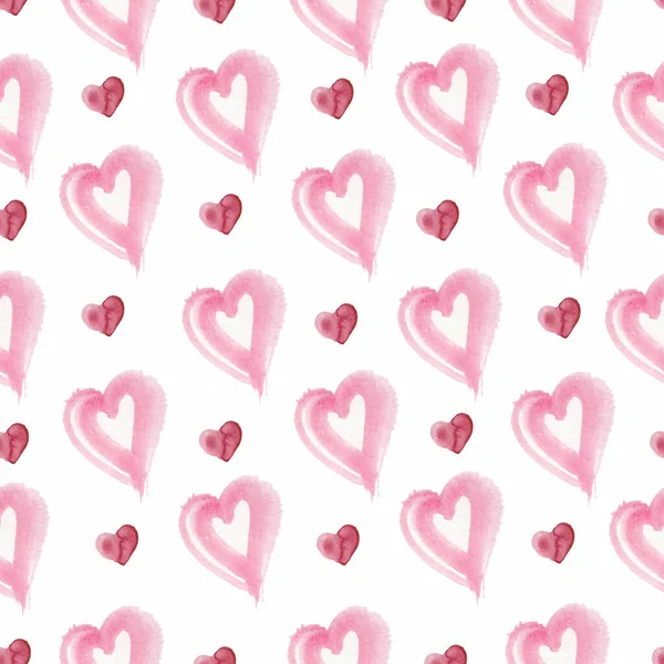 Seamless pattern with watercolor pink hearts on Valentine 's Day — Stock Photo, Image