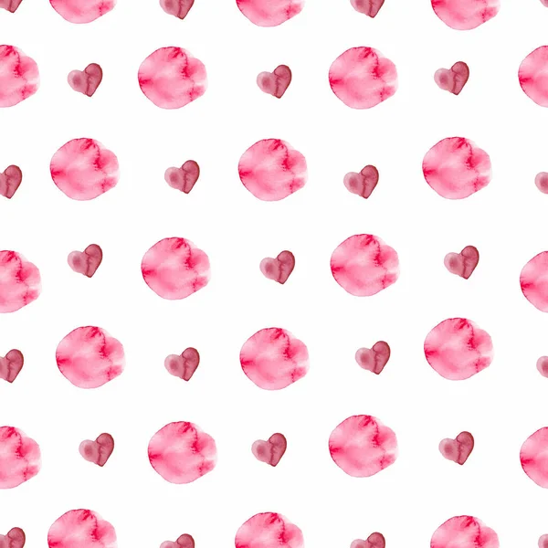 Seamless pattern with watercolor pink hearts on Valentine 's Day — 스톡 사진