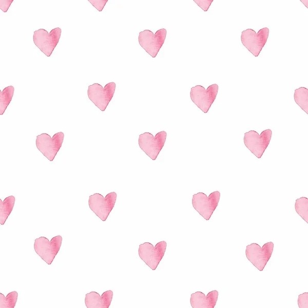 Безшовний візерунок з акварельними рожевими серцями на День святого Валентина. Друк на білому ізольованому фоні. Дизайн весіль, текстилю, веб, банери, пакувальний папір, карти, макети. — стокове фото