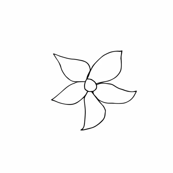 Vecteur à fleur unique dessiné à la main. Illustration simple d'un gribouillis en toile noire sur fond blanc isolé. Conception pour les impressions, papier d'emballage, papier peint, emballage, cartes et coloriage. — Image vectorielle