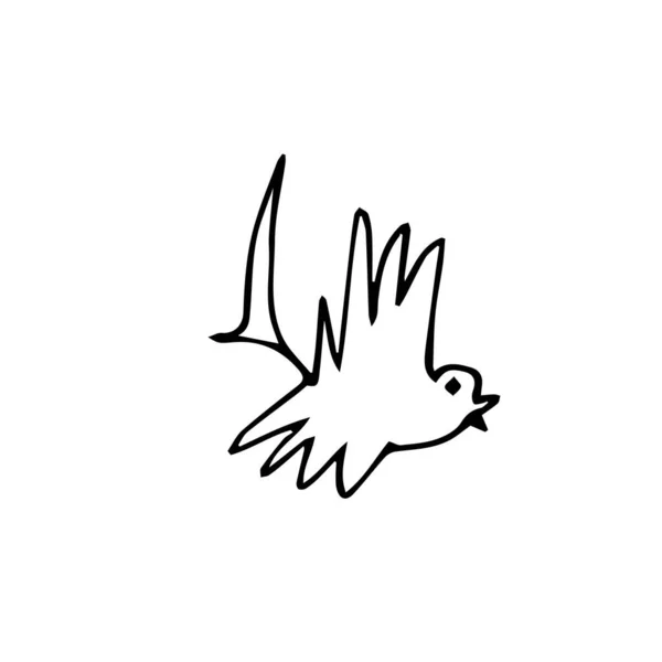 一只矢量鸟手绘剪贴画 黑色园艺插图线条艺术在白色孤立的背景上 包装纸 包装和油漆的设计 — 图库矢量图片