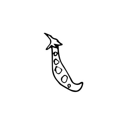 El yapımı klipsli bir bezelye. Beyaz izole bir arka planda siyah bahçe çizimi çizimi. Paket kağıdı, çıkartma, kart, paket ve renklendirme için tasarım.