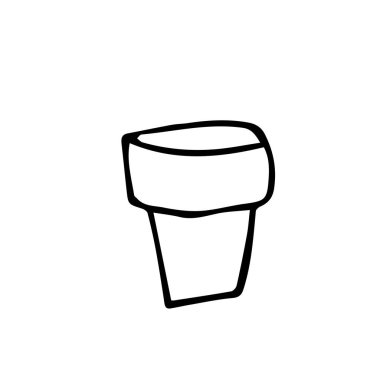 One vector pot for seedlings hand drawn clip art. Black gardening illustration line art on a white isolated background. Design for wrapping paper, stickers, cards, packages and coloring.