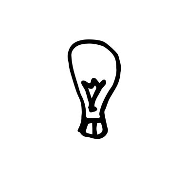 Siyah çizgi sanatında vektör ampulü. Beyaz izole edilmiş arka plan el çizimi üzerine sosyal medya illüstrasyonu. Web, afişler, çıkartmalar, ambalaj kağıtları, duvar kağıtları, ambalajlar ve kartpostallar için tasarım.