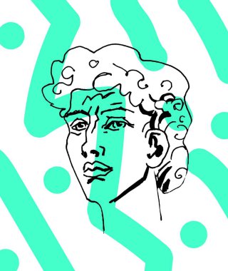 David 'in vektör mermer kafası. Heyecan çağının sanat eseri. Beyaz izole edilmiş arka planda çizilmiş güzel bir genç adamın tasviri. Web, kartlar, renkler, baskılar için tasarım.