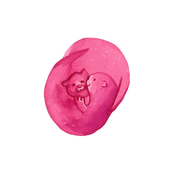 情人节用水彩画粉红水獭。 — 图库照片