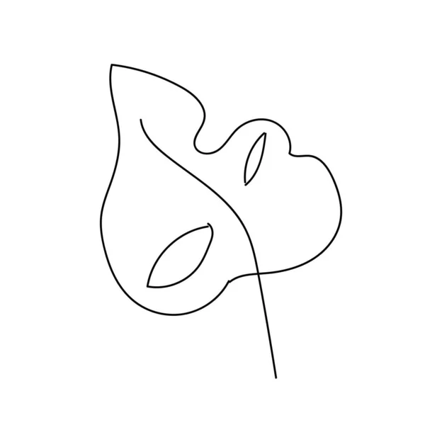 Vector Leaf Monstera Hand Drawn Tropical Botanical Illustration Black Line — 스톡 벡터