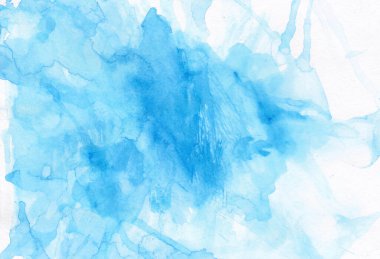 Watercolor blue texture. Bright splash illustration on a white i