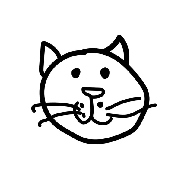 Vector Cat Illustration Icon White Isolated Background Hand Drawn Black — Stock Vector
