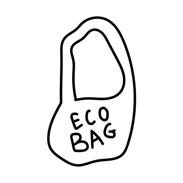 Vector Single Eco Bag Ecological Illustration Doodle Black Line White — Stock Vector