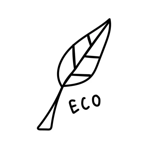 Vetor Folha Única Uma Fábrica Ilustração Ecológica Doodle Linha Preta —  Vetores de Stock