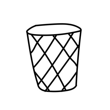 Tek bir taşıyıcı çöp kutusu. Ekolojik illüstrasyon beyaz izole arkaplana siyah çizgi çiziyor. Sosyal medya, web, kartlar, tekstil, ambalaj kağıdı, baskı, boyama için tasarım.
