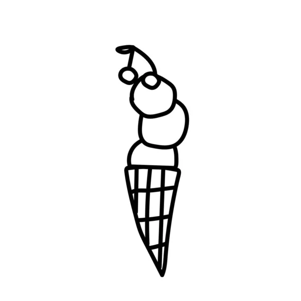 Vector One Ice Cream Summer Illustration Dessert Doodle Black Line — Stock Vector