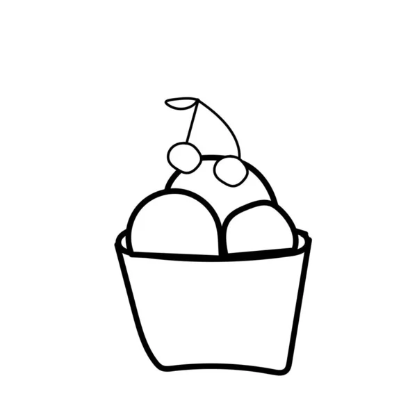 Vector Een Ijsje Zomer Illustratie Van Dessert Doodle Zwarte Lijn — Stockvector