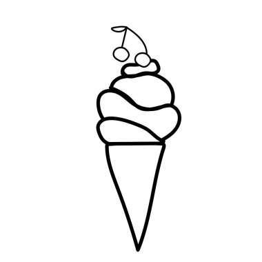 Birinci vektör dondurma. Kara çizgilerin yaz çizimi. Menü, ambalaj, ambalaj kağıdı, web, boyama, kartpostallar, sosyal medya, poster, pankart, yalan makinesi.